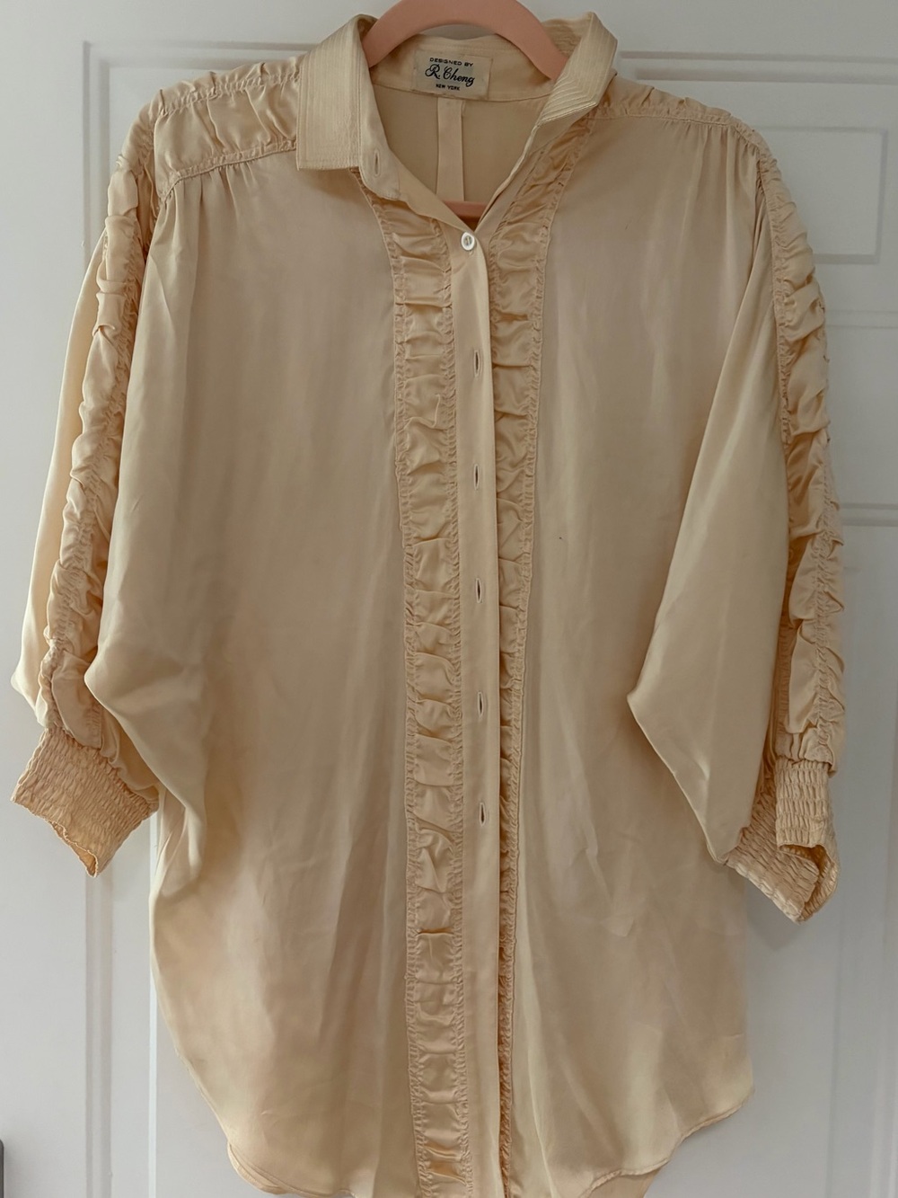 Soft Cream Ruffled Button-Front Blouse by